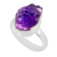 925 silver 6.85cts solitaire natural purple amethyst rough ring size 5.5 y94855