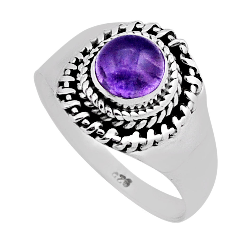 925 silver 1.07cts solitaire natural purple amethyst round ring size 7.5 n40187