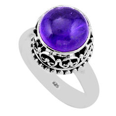 925 silver 5.63cts solitaire natural purple amethyst round ring size 8.5 n43291