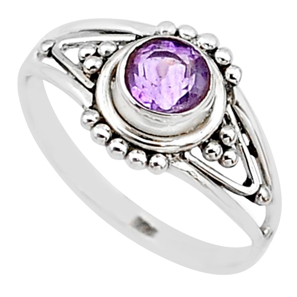 0.76cts natural cut amethyst round graduation handmade ring size 7 t9358