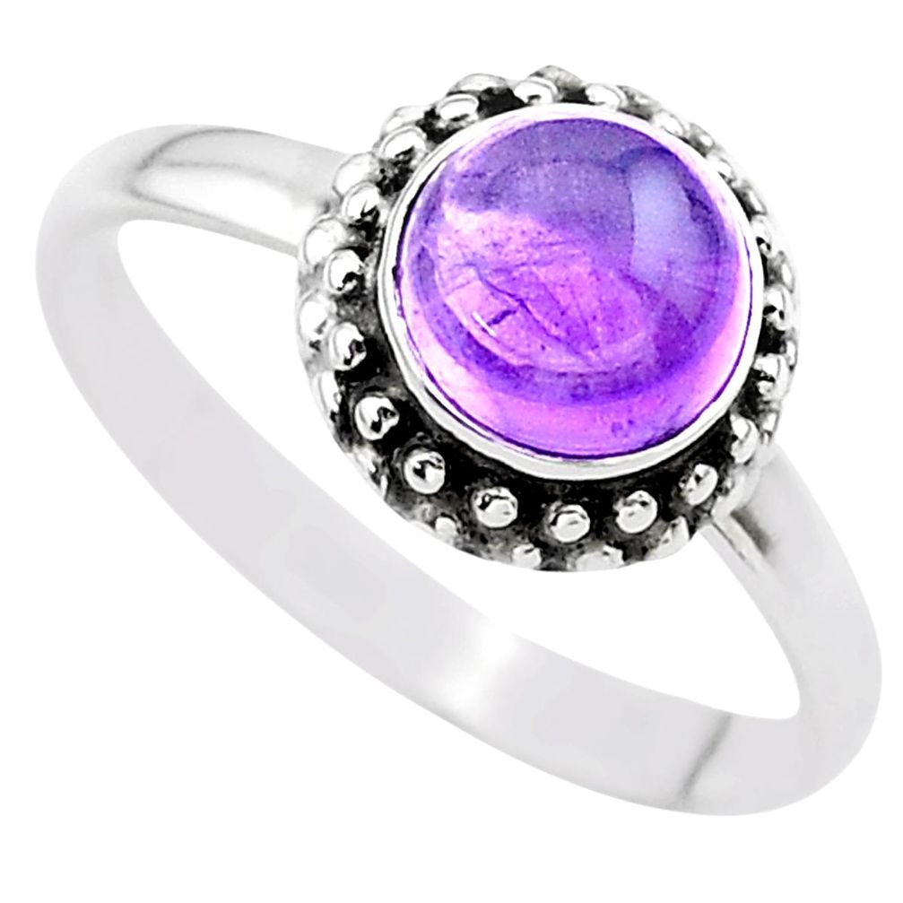 925 silver 2.71cts solitaire natural purple amethyst round ring size 8.5 t26083