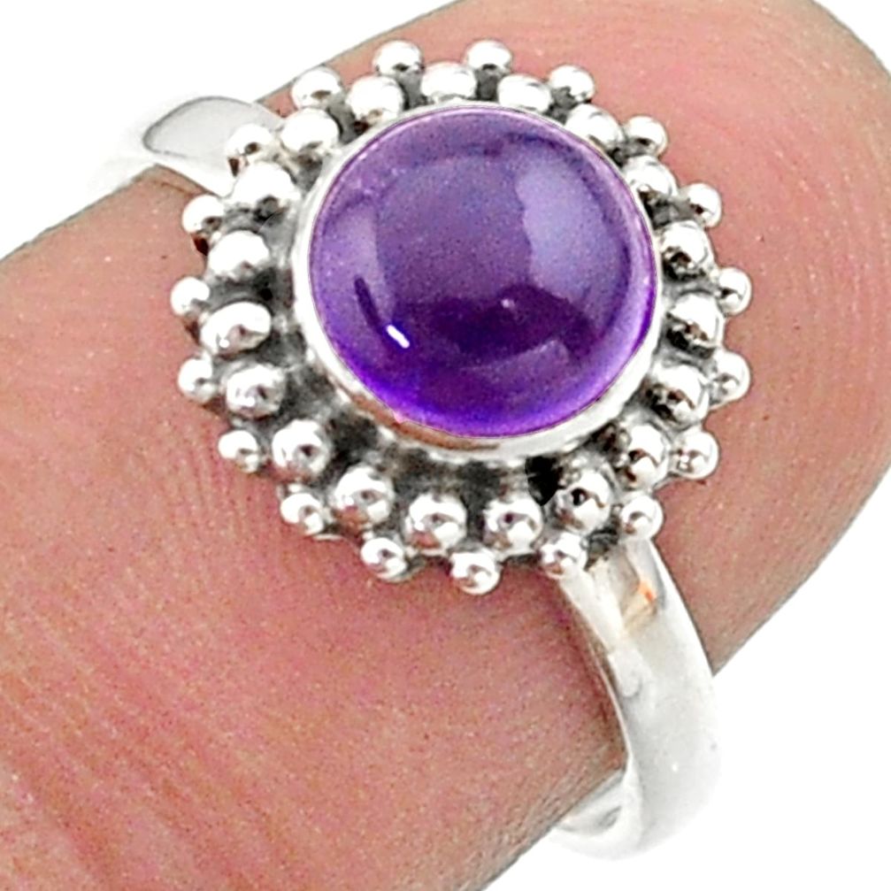 925 silver 2.42cts solitaire natural purple amethyst round ring size 7.5 t41303