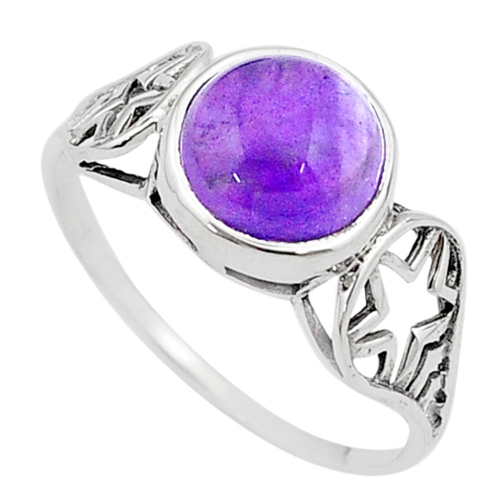 Clearance Sale- 925 silver 5.38cts solitaire natural purple amethyst round ring size 10.5 u24357