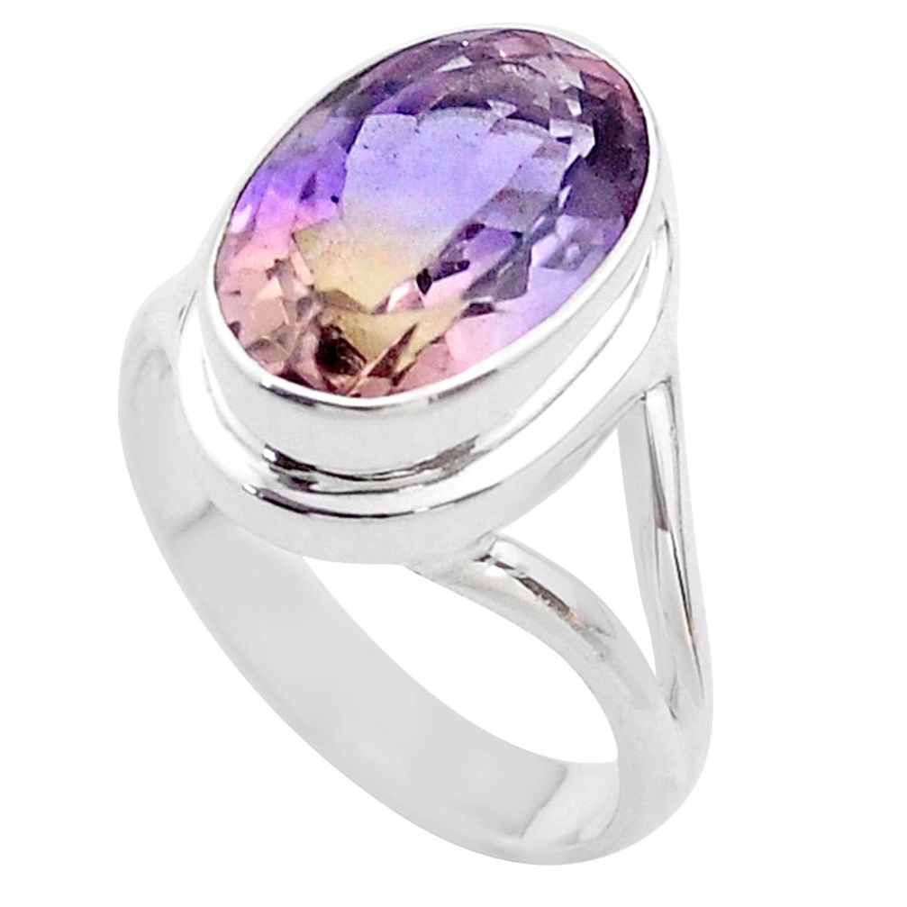 925 silver 6.96cts solitaire natural purple ametrine oval ring size 8.5 t45092