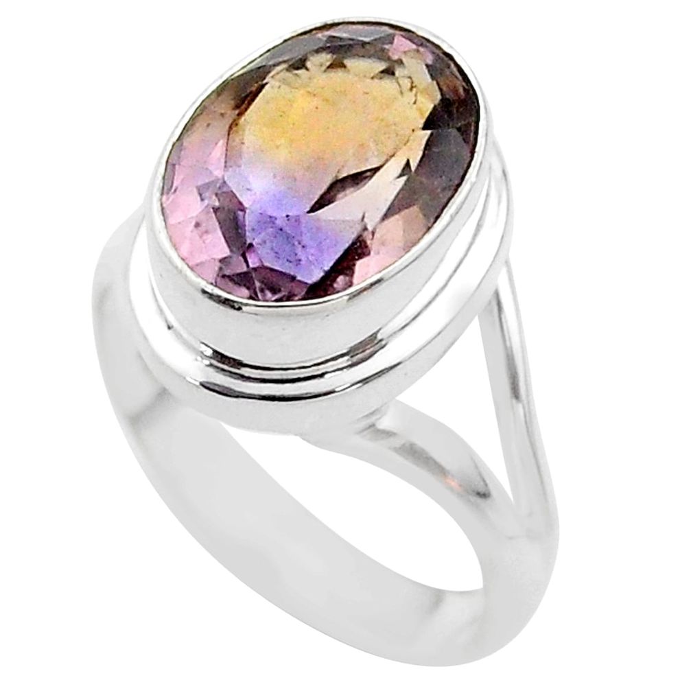 925 silver 7.01cts solitaire natural purple ametrine oval ring size 8.5 t45112