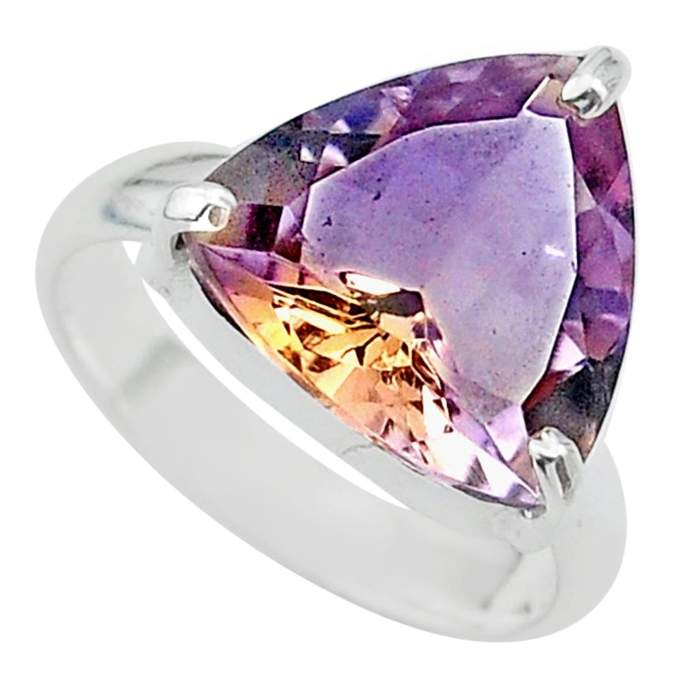 925 silver 7.51cts solitaire natural purple ametrine trillion ring size 7 t24230