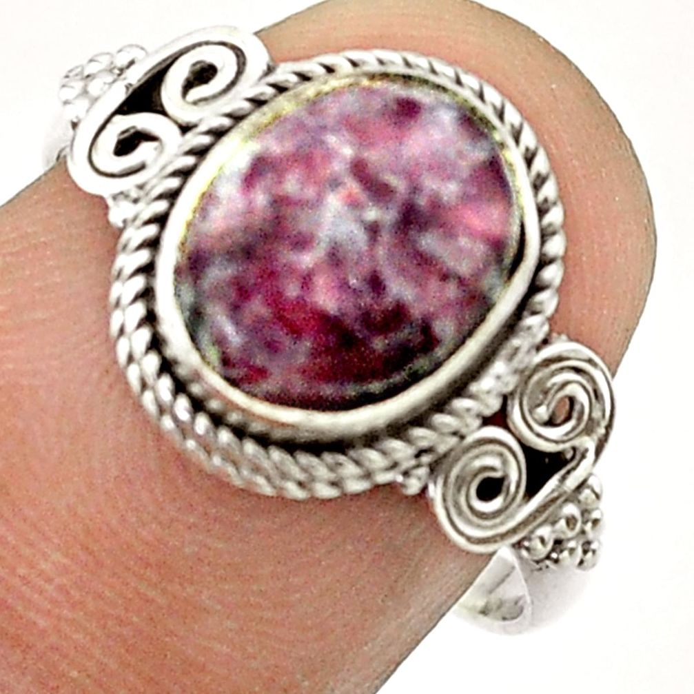 925 silver 4.38cts solitaire natural purple lepidolite oval ring size 7.5 t57463