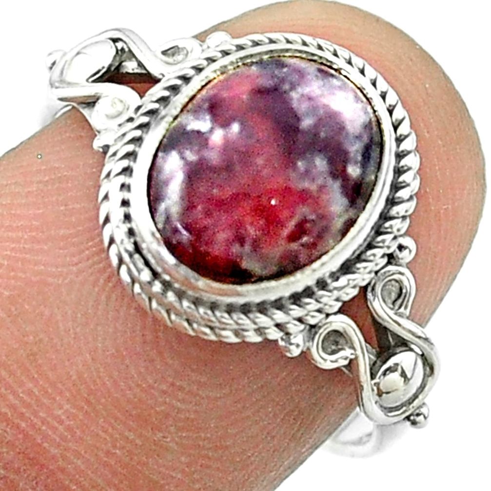 925 silver 4.19cts solitaire natural purple lepidolite oval ring size 7.5 t57466