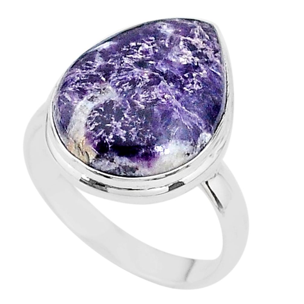 925 silver 16.70cts solitaire natural purple lepidolite pear ring size 11 t17796