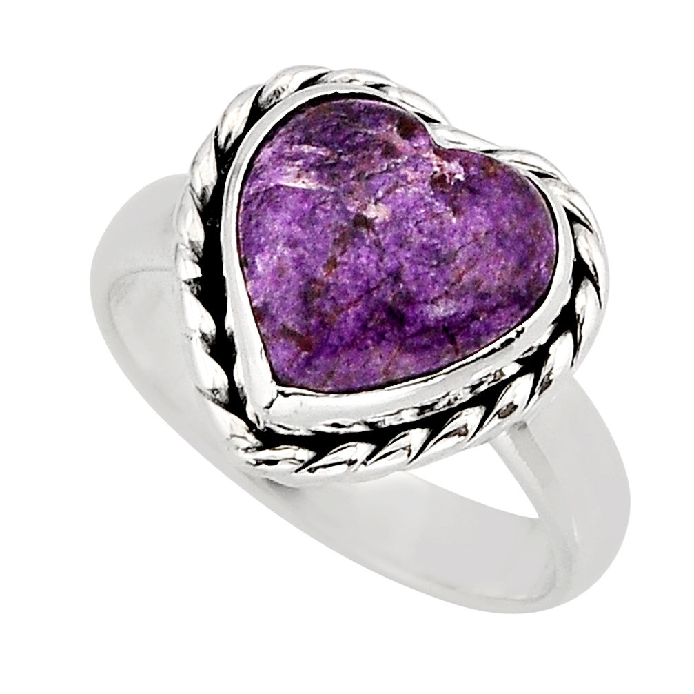 925 silver 5.10cts solitaire natural purple stichtite heart ring size 6 y75834