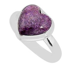 925 silver 4.90cts solitaire natural purple stichtite heart ring size 8 y78223