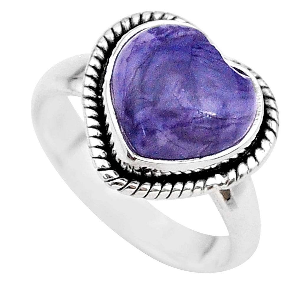 925 silver 4.58cts heart purple tiffany stone handmade ring size 6 t21749