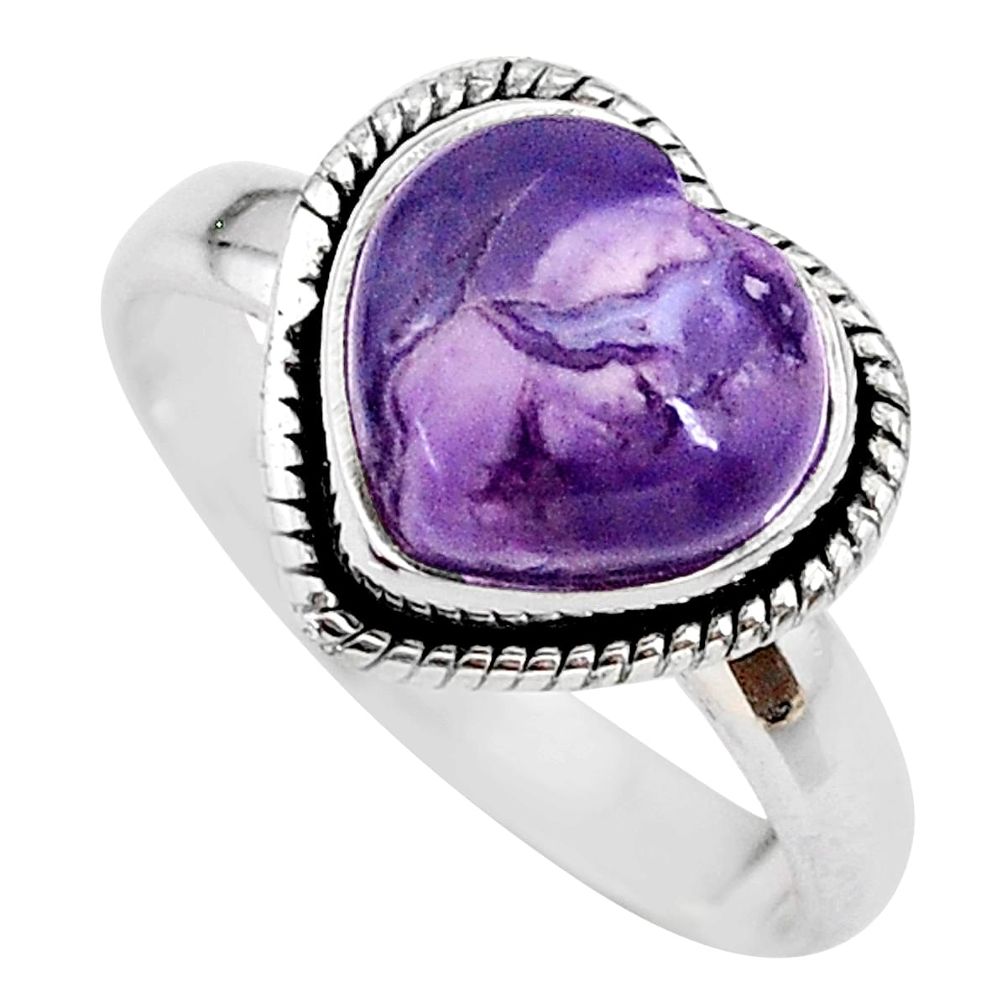 925 silver 5.11cts heart purple tiffany stone handmade ring size 9.5 t21759