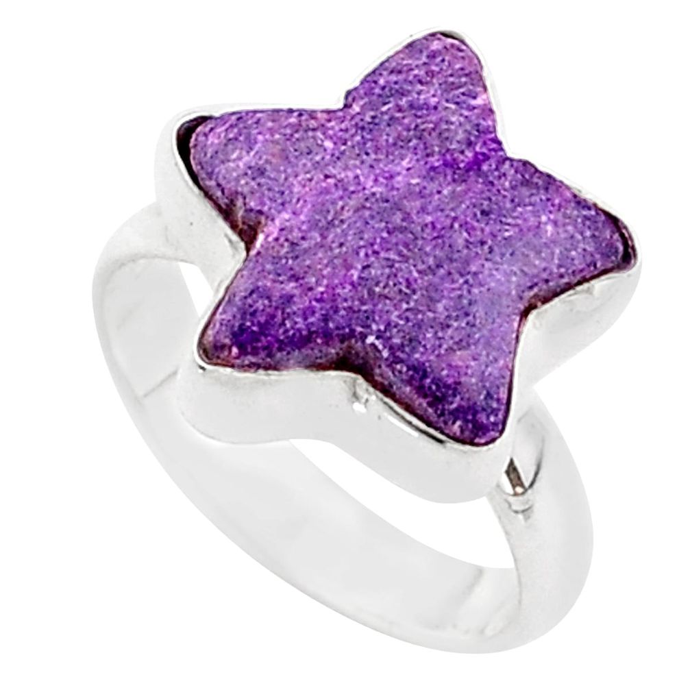 925 silver solitaire natural purpurite stichtite star fish ring size 7 t63373