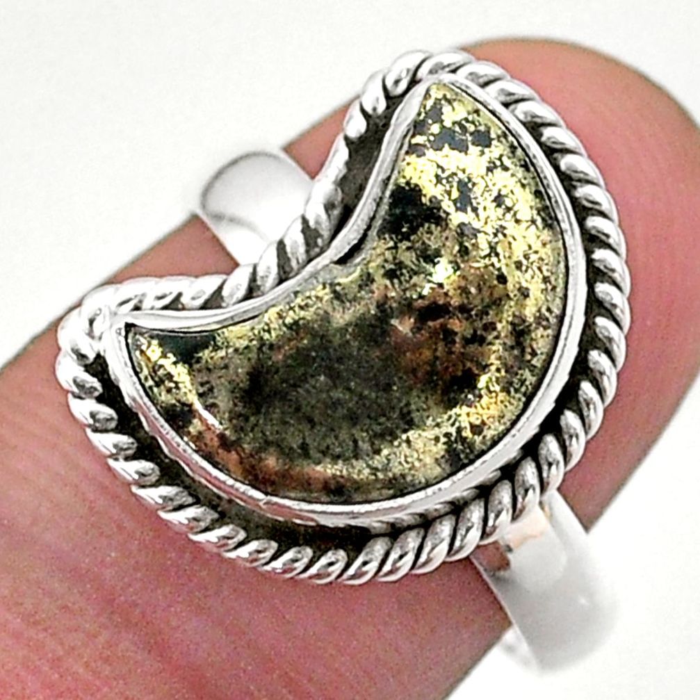 925 silver 6.08cts solitaire natural pyrite in magnetite moon ring size 8 t47720