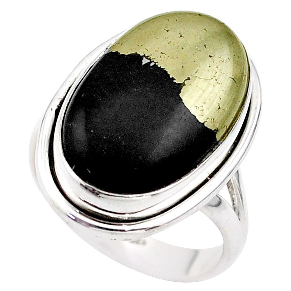 925 silver 13.09cts solitaire natural pyrite in magnetite ring size 7 t75231