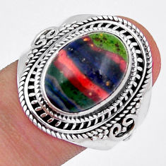 925 silver 6.96cts solitaire natural rainbow calsilica oval ring size 9 y3398