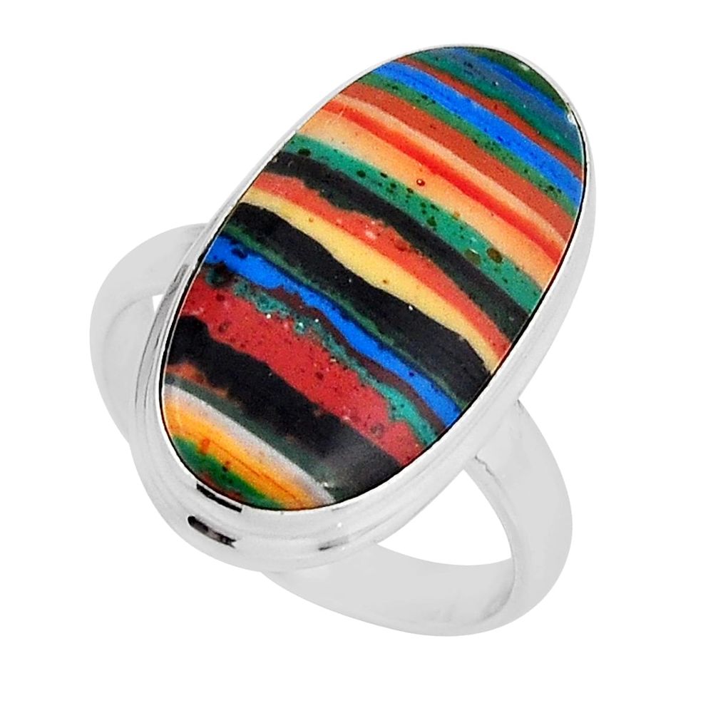 925 silver 9.99cts solitaire natural rainbow calsilica oval ring size 7.5 y56407