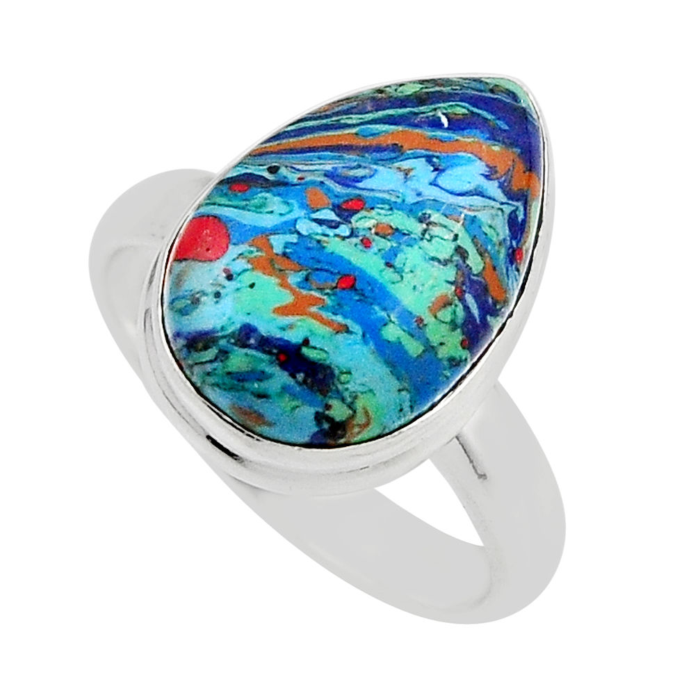925 silver 6.98cts solitaire natural rainbow calsilica pear ring size 7.5 y87295