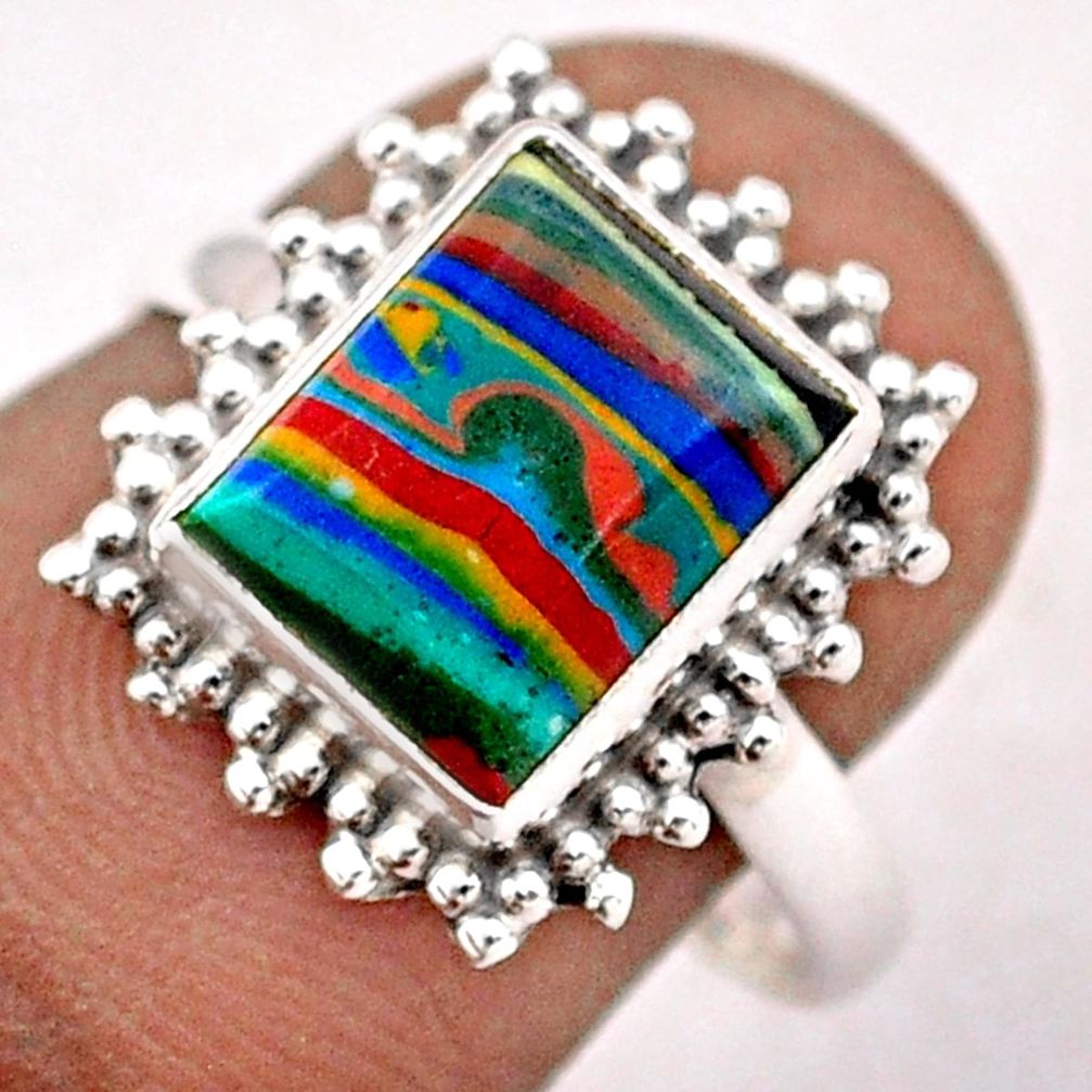 925 silver 3.83cts solitaire natural rainbow calsilica ring size 7 t87659