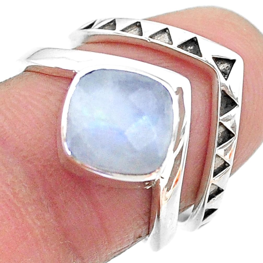 925 silver 3.02cts solitaire natural rainbow moonstone 2 rings size 6.5 t12076