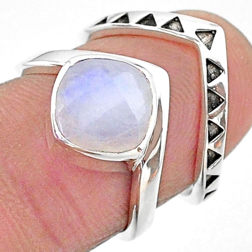 925 silver 3.02cts solitaire natural rainbow moonstone 2 rings size 5.5 t14833