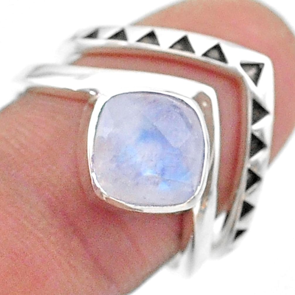 925 silver 3.28cts solitaire natural rainbow moonstone 2 rings size 7.5 t14839