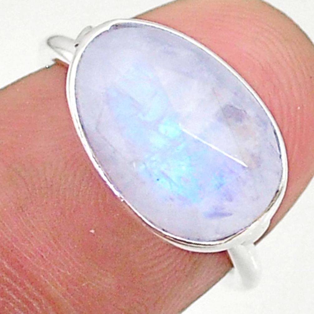 925 silver 5.45cts solitaire natural rainbow moonstone fancy ring size 5 t34759