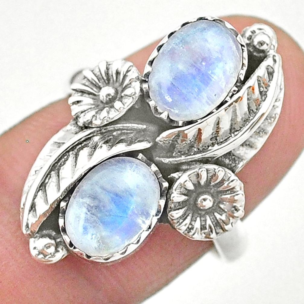 925 silver 4.38cts solitaire natural rainbow moonstone flower ring size 7 t25280