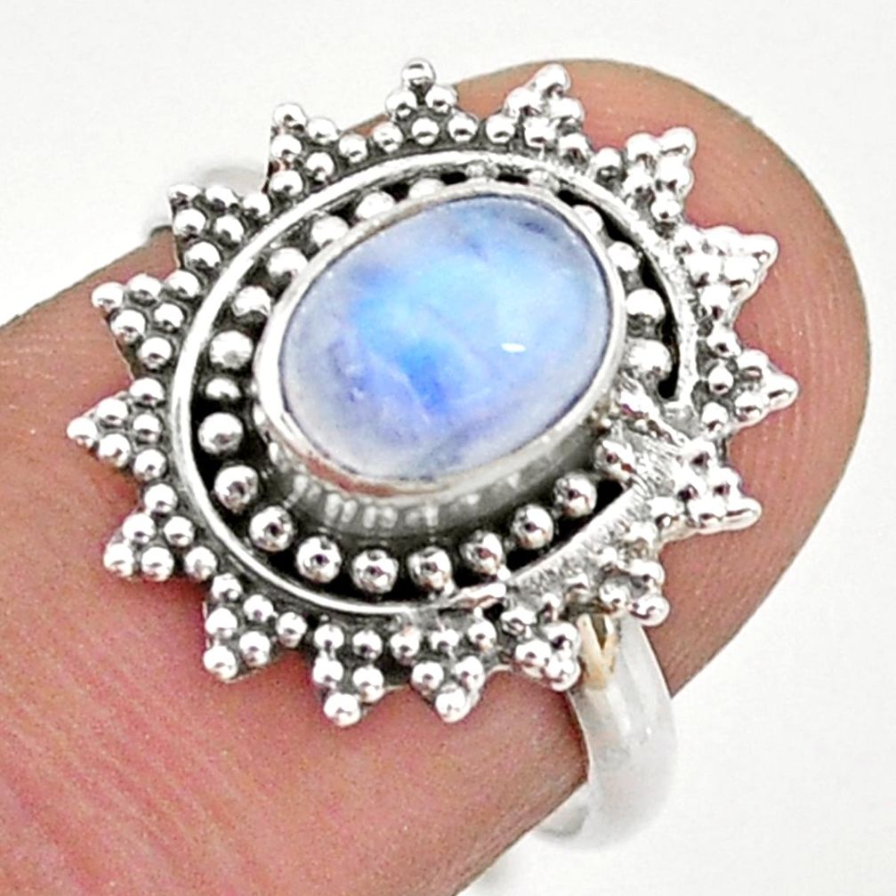 925 silver 2.09cts solitaire natural rainbow moonstone flower ring size 7 t43899