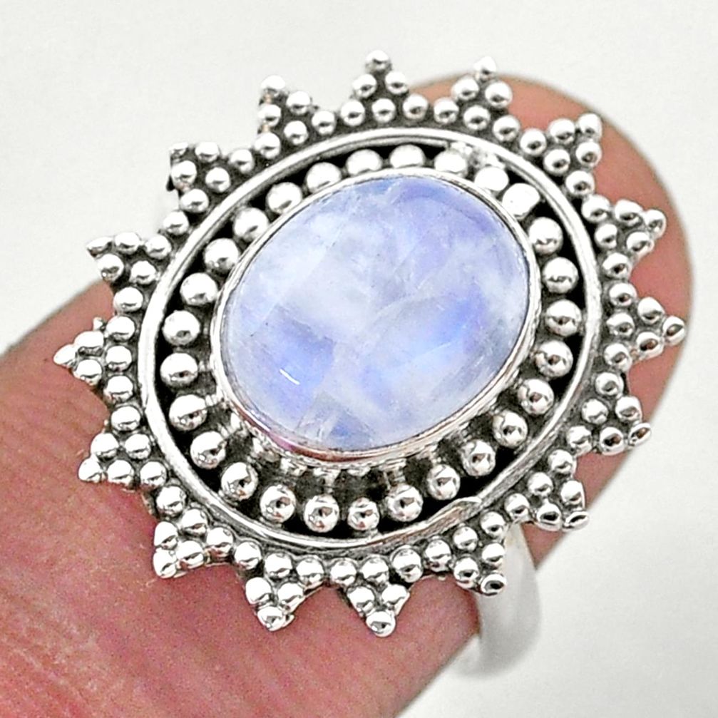 925 silver 4.46cts solitaire natural rainbow moonstone flower ring size 7 t46157
