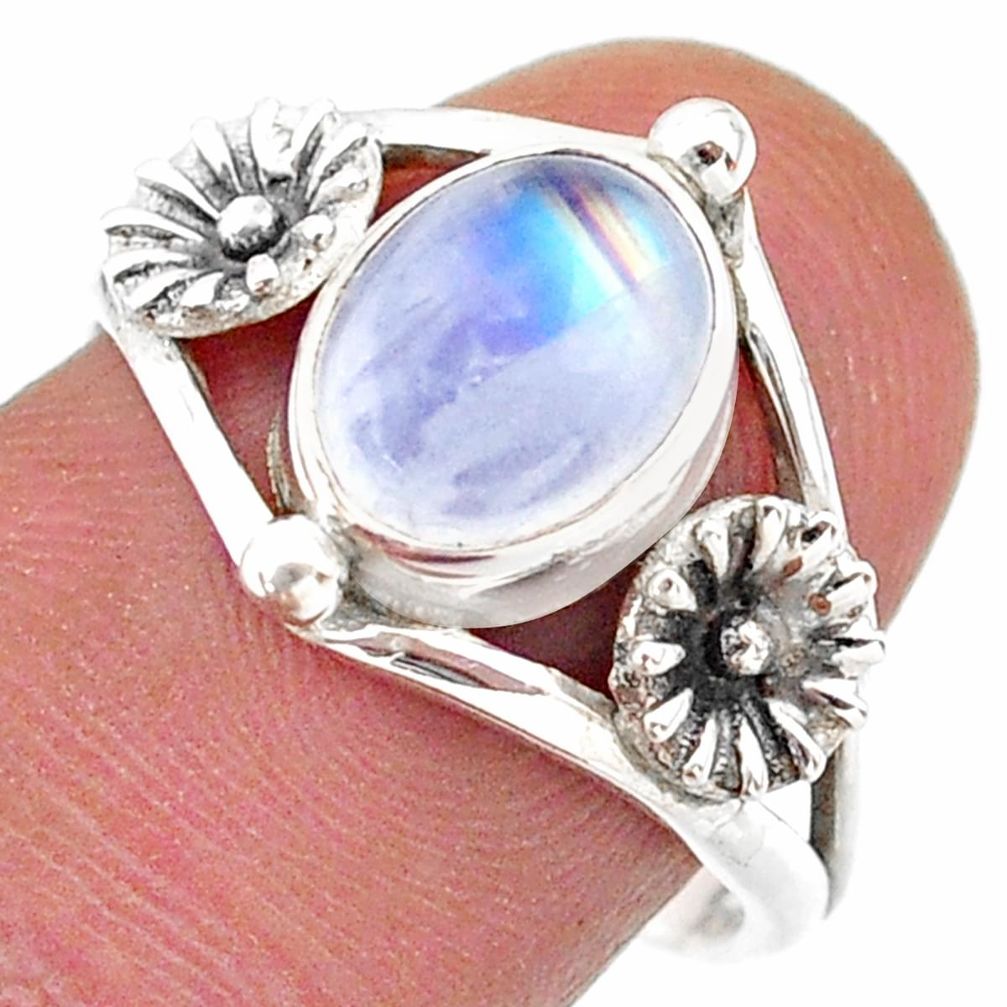 925 silver 3.09cts solitaire natural rainbow moonstone flower ring size 8 t25138