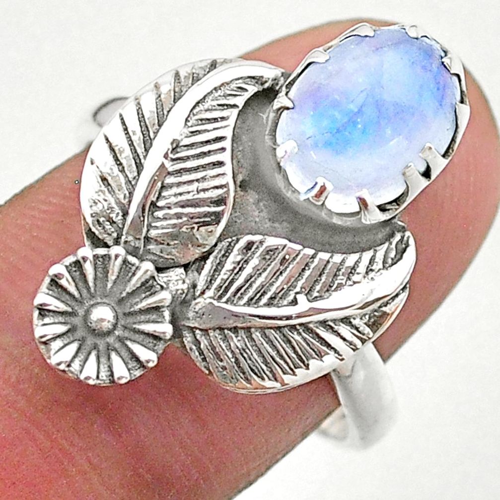 925 silver 3.38cts solitaire natural rainbow moonstone flower ring size 8 t25216