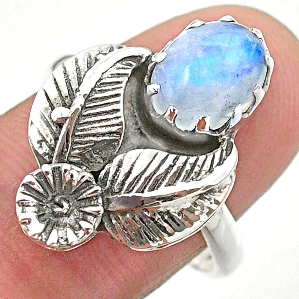 925 silver 3.39cts solitaire natural rainbow moonstone flower ring size 8 t25219
