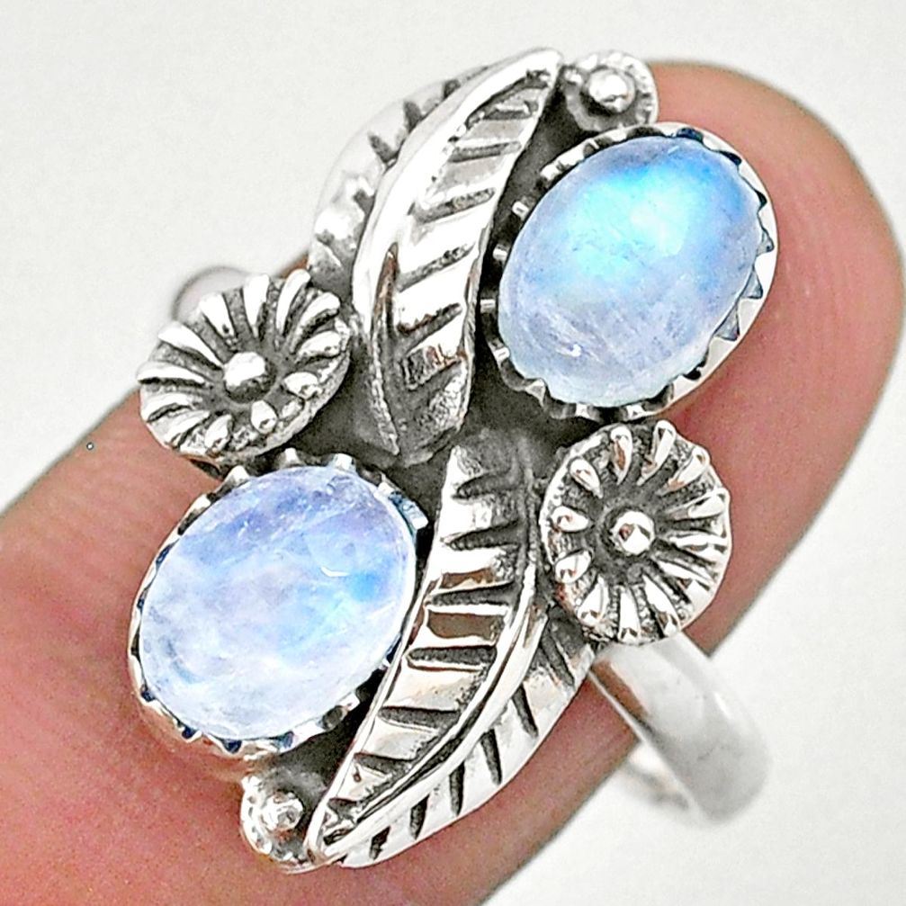 925 silver 4.71cts solitaire natural rainbow moonstone flower ring size 9 t25250