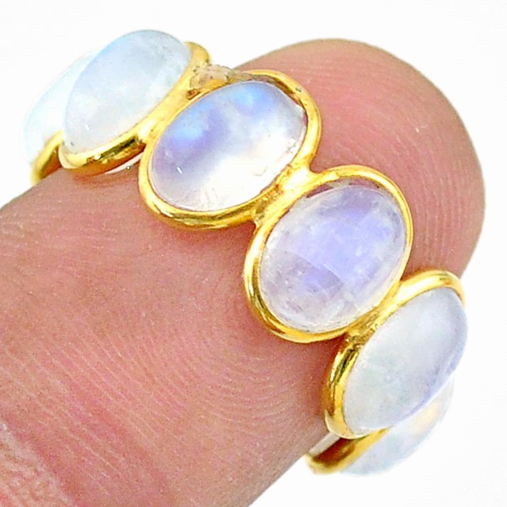 925 silver 8.57cts solitaire natural rainbow moonstone gold ring size 6 t31699
