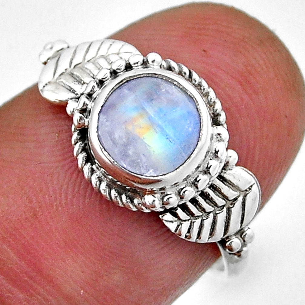 925 silver 2.64cts solitaire natural rainbow moonstone leaf ring size 6.5 n47480