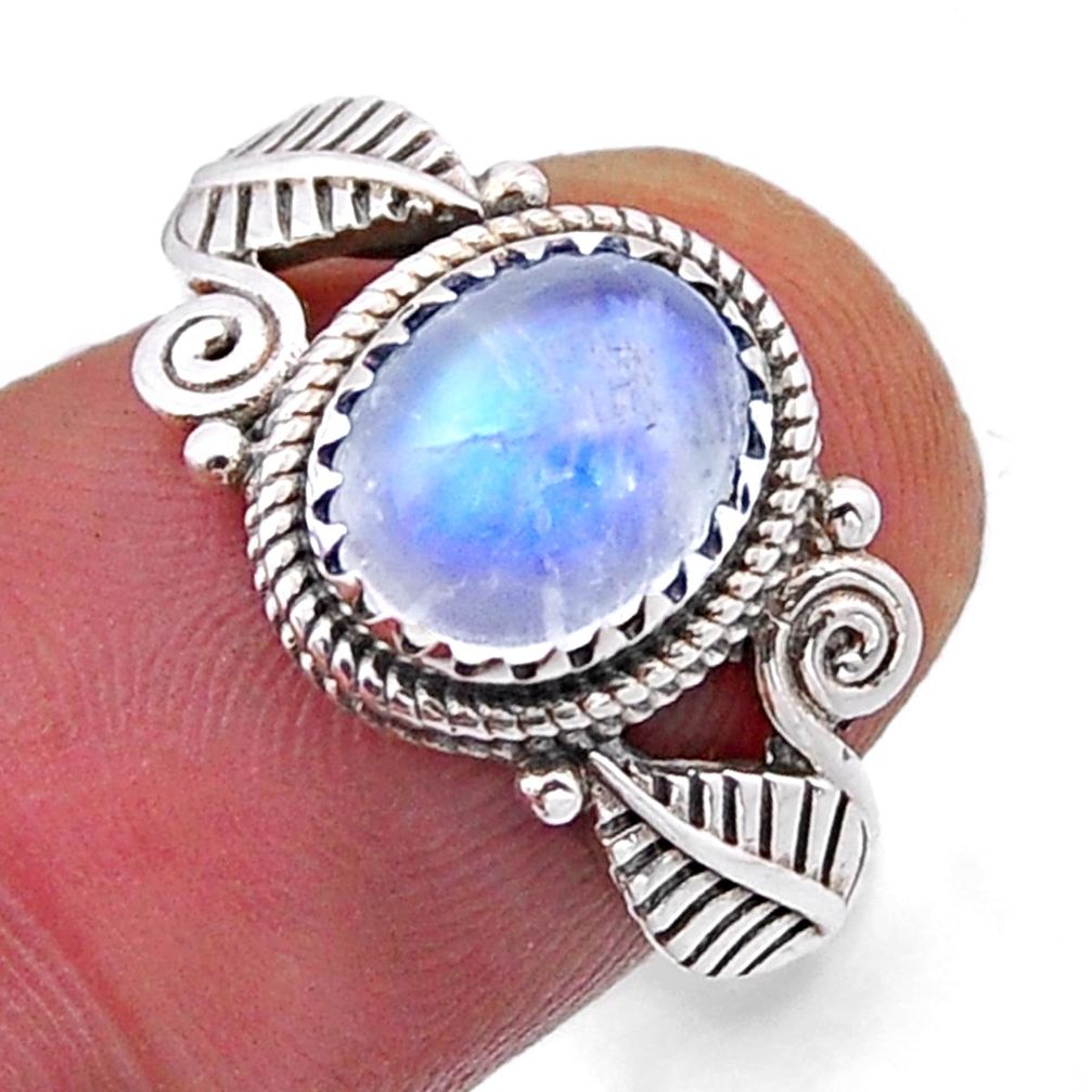 925 silver 3.17cts solitaire natural rainbow moonstone leaf ring size 6.5 n49917