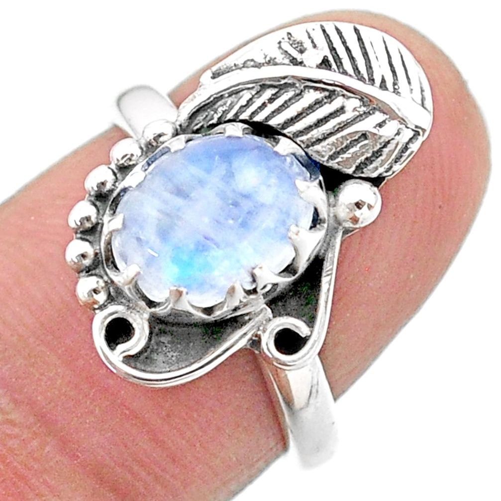 925 silver 3.14cts solitaire natural rainbow moonstone leaf ring size 7 t25174