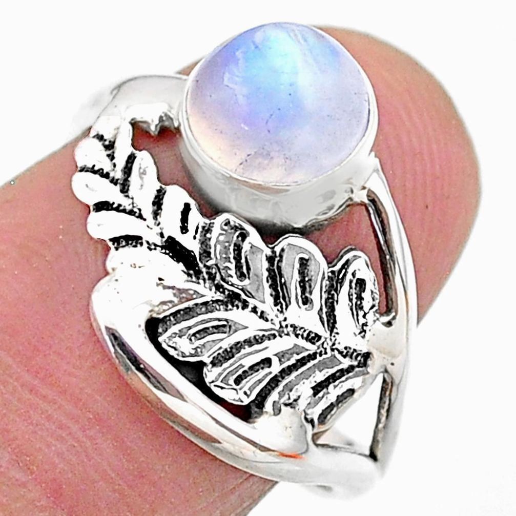 925 silver 2.29cts solitaire natural rainbow moonstone leaf ring size 7.5 t25118