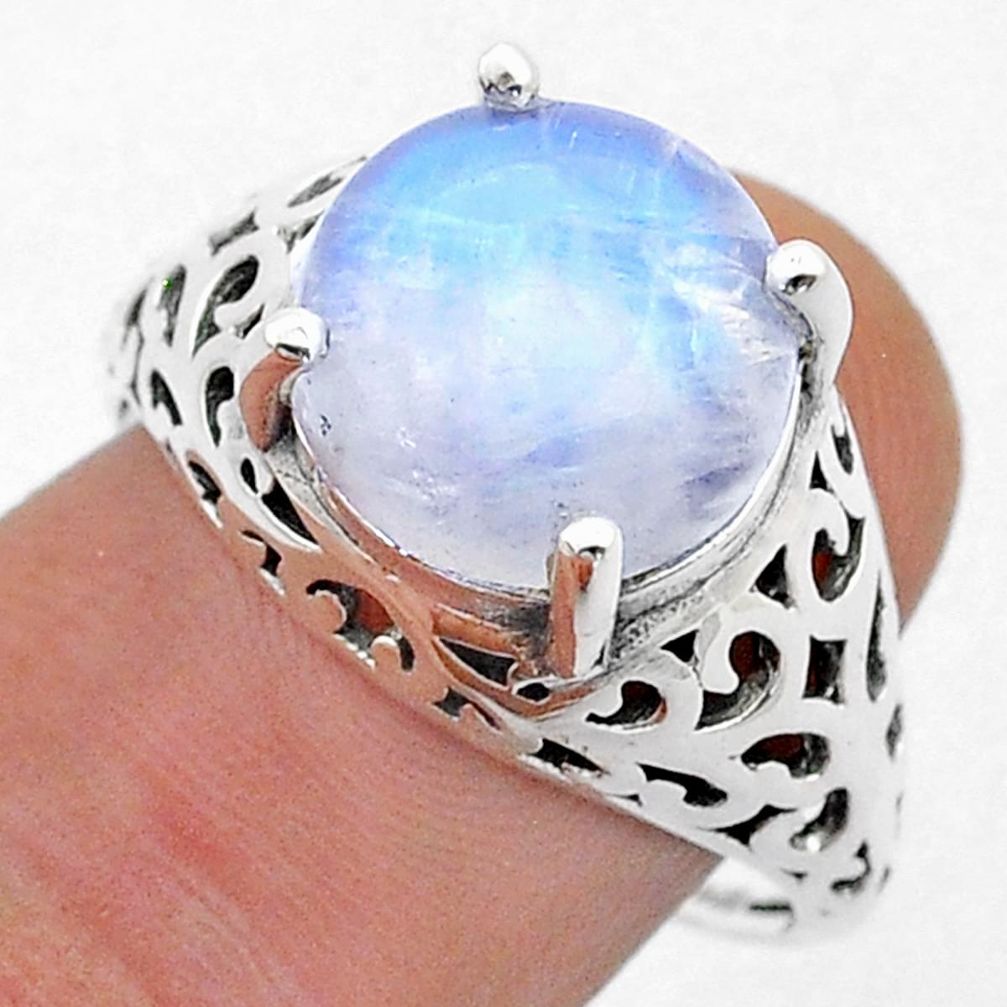 925 silver 5.60cts solitaire natural rainbow moonstone mens ring size 10 u71638