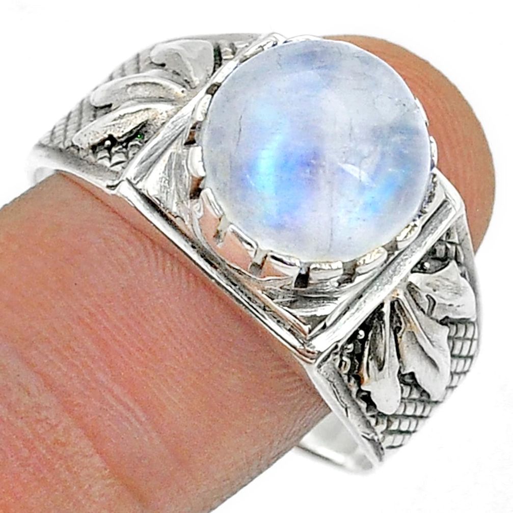 925 silver 5.51cts solitaire natural rainbow moonstone mens ring size 11 u71957