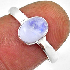 925 silver 2.06cts solitaire natural rainbow moonstone oval ring size 6.5 n37336