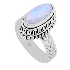 925 silver 3.53cts solitaire natural rainbow moonstone oval ring size 6.5 n43380