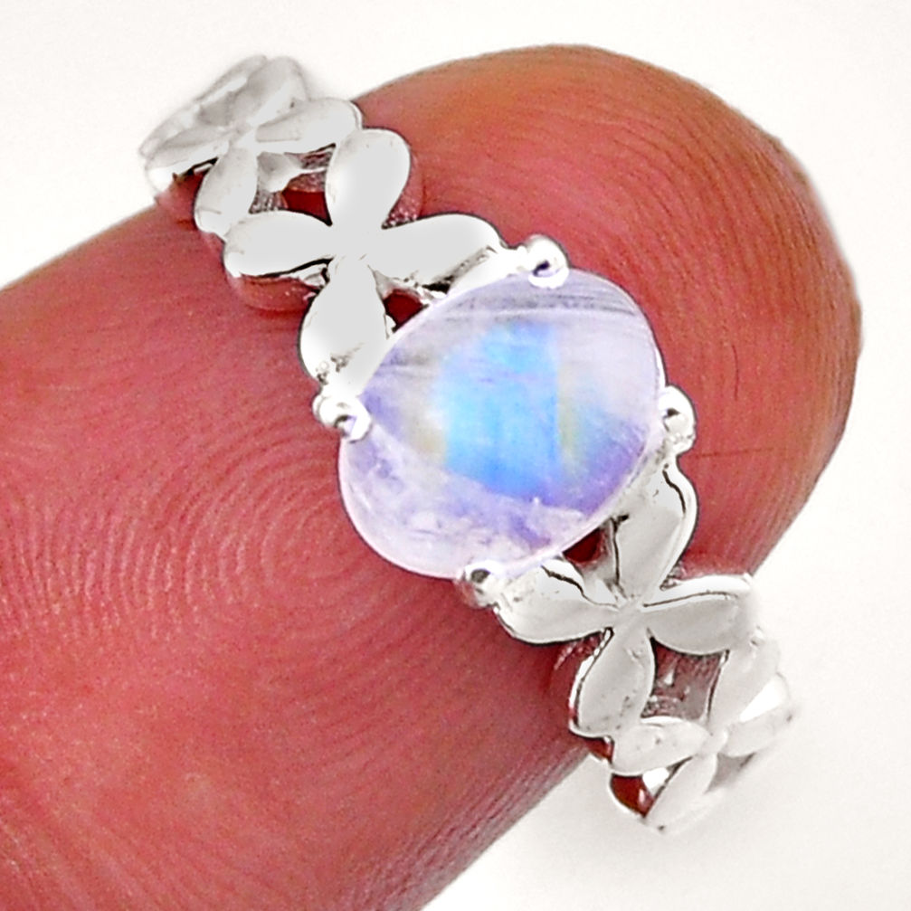 925 silver 2.06cts solitaire natural rainbow moonstone oval ring size 6.5 n49439