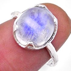 925 silver 4.94cts solitaire natural rainbow moonstone oval ring size 5.5 n49760