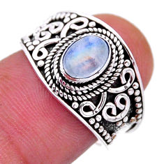 925 silver 1.43cts solitaire natural rainbow moonstone oval ring size 6.5 n53878