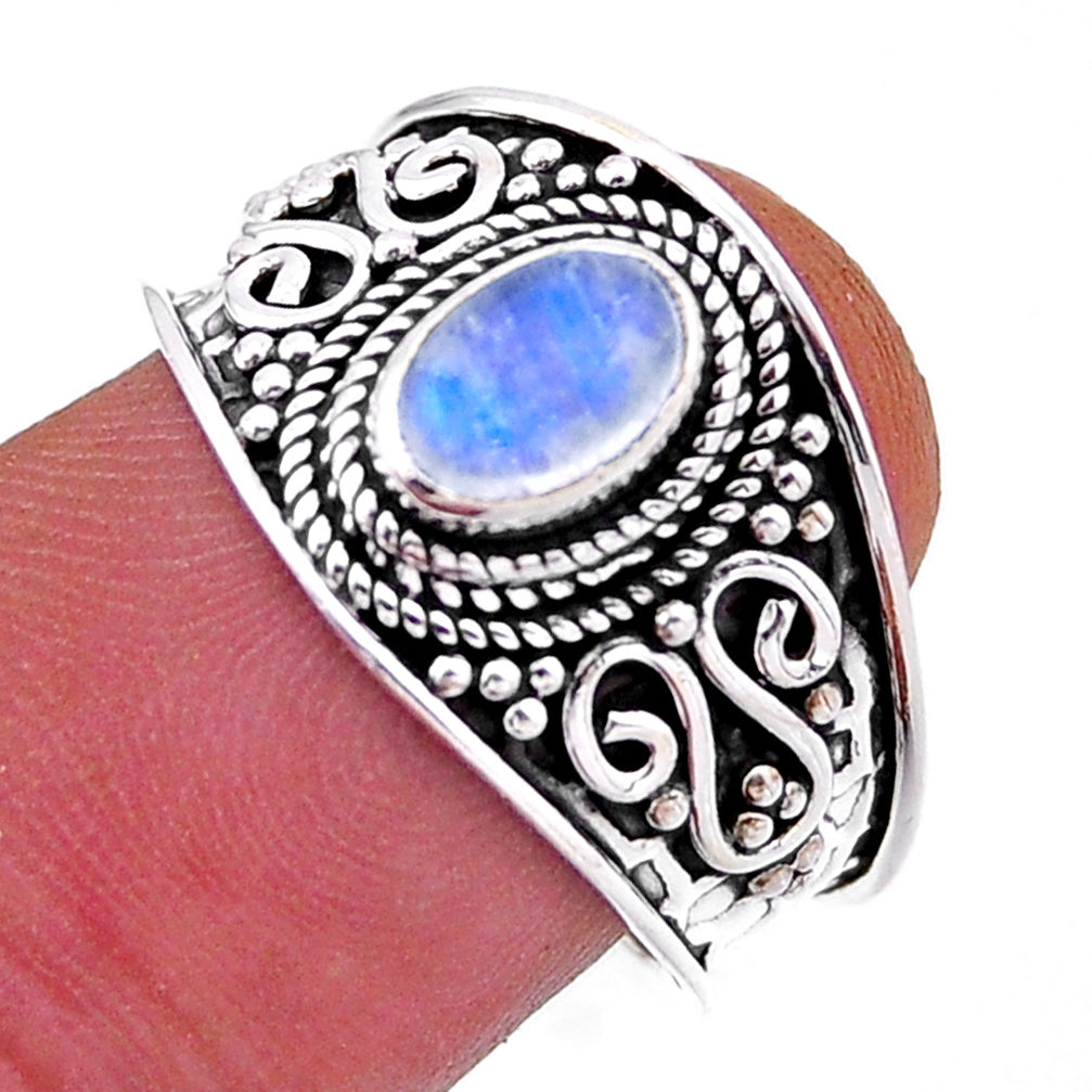 925 silver 1.36cts solitaire natural rainbow moonstone oval ring size 5.5 n53880