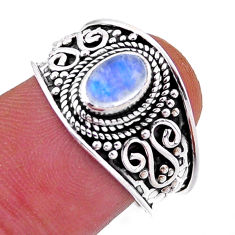 925 silver 1.36cts solitaire natural rainbow moonstone oval ring size 5.5 n53880