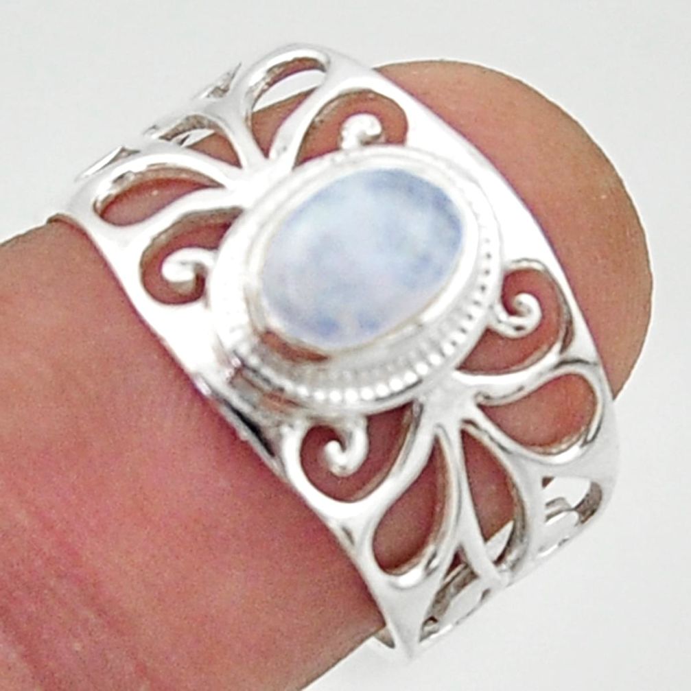 925 silver 1.57cts solitaire natural rainbow moonstone oval ring size 6.5 r40838